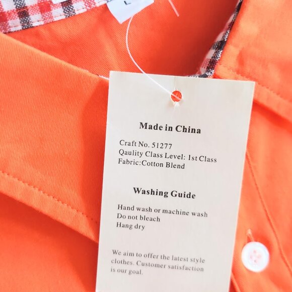 Sangtree Men's Large Long Sleeve Button Down Shirt Orange NWT - Picture 8 of 9